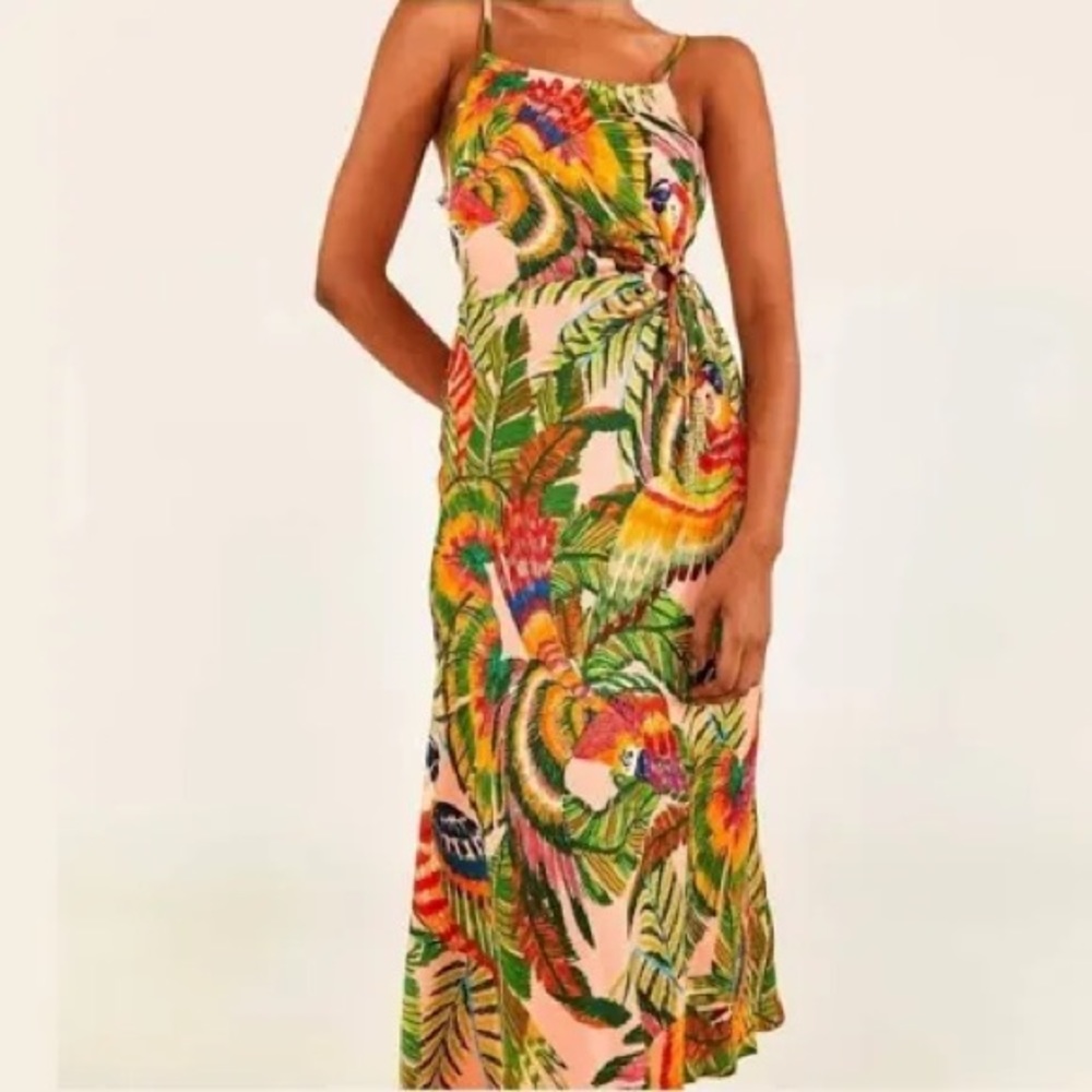 Farm Rio Macaw Leaves, midi length with cutout